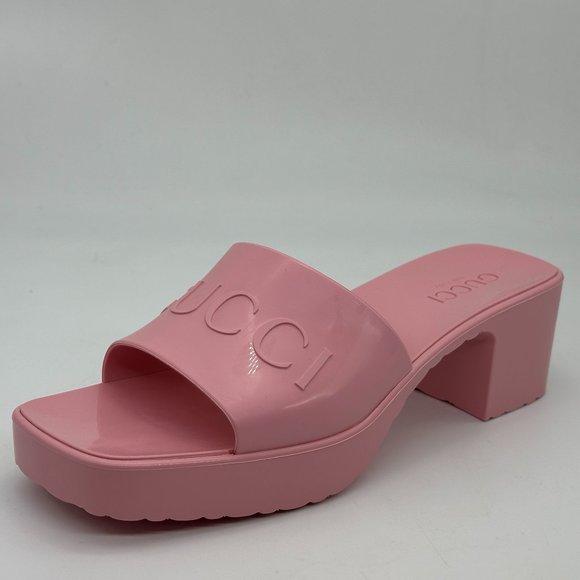 Gucci Double GG Logo Rubber Platform Block Heel Mules Slides Sandals Shoes - Picture 12 of 16